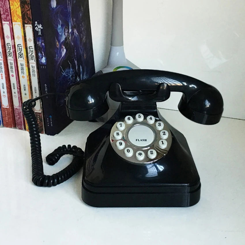 Téléphone Fixe Vintage Rétro Noir à Boutons Poussoirs - Design Classique Élégant - Téléphone Filaire Décoratif pour Bureau et Maison - Style Antique Fonctionnel