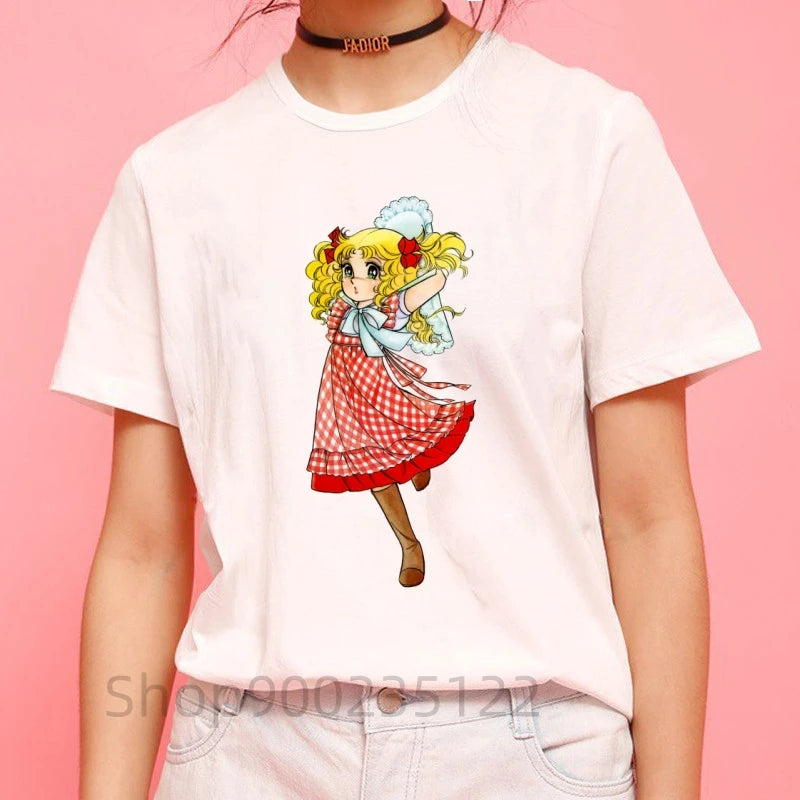 *T-shirt manga de dessin animé Candy, tirer de la télévision des années 80, collection été pour femme, style rétro...