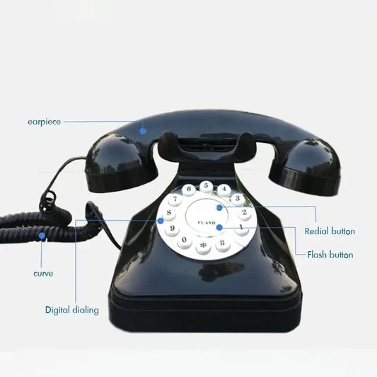 Téléphone Fixe Vintage Rétro Noir à Boutons Poussoirs - Design Classique Élégant - Téléphone Filaire Décoratif pour Bureau et Maison - Style Antique Fonctionnel