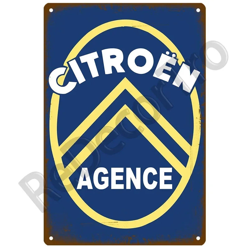 Plaques métal vintage, reproduction publicitaire décorative. 1930, véhicule 2CV Citroën France.