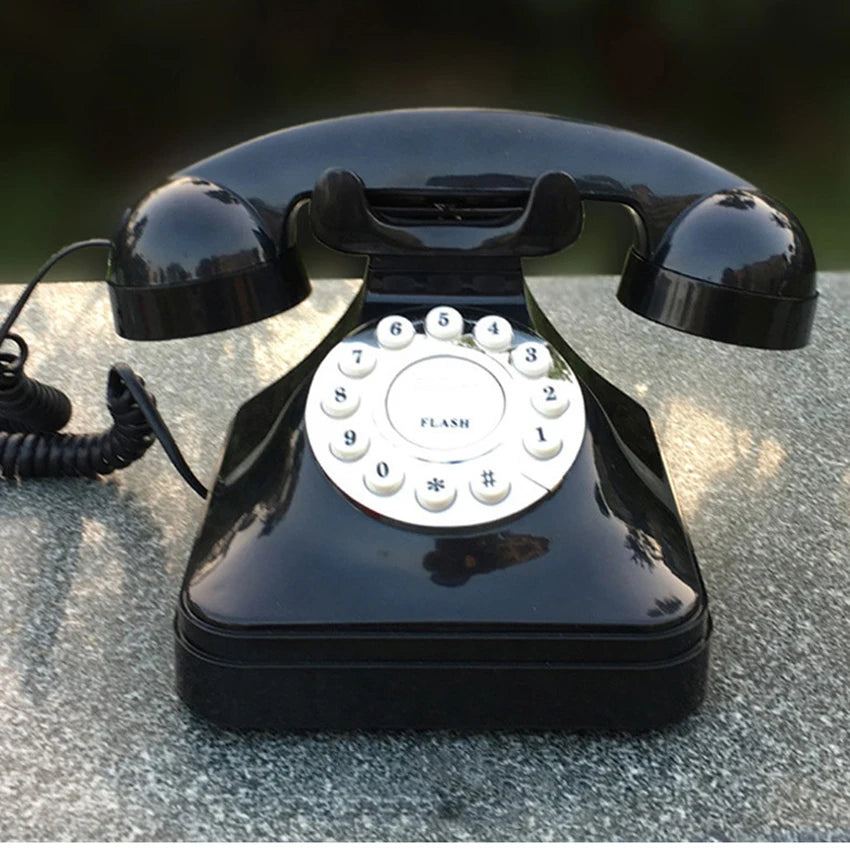 Téléphone Fixe Vintage Rétro Noir à Boutons Poussoirs - Design Classique Élégant - Téléphone Filaire Décoratif pour Bureau et Maison - Style Antique Fonctionnel
