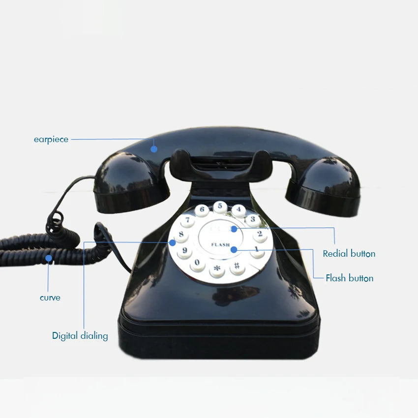 Téléphone Fixe Vintage Rétro Noir à Boutons Poussoirs - Design Classique Élégant - Téléphone Filaire Décoratif pour Bureau et Maison - Style Antique Fonctionnel