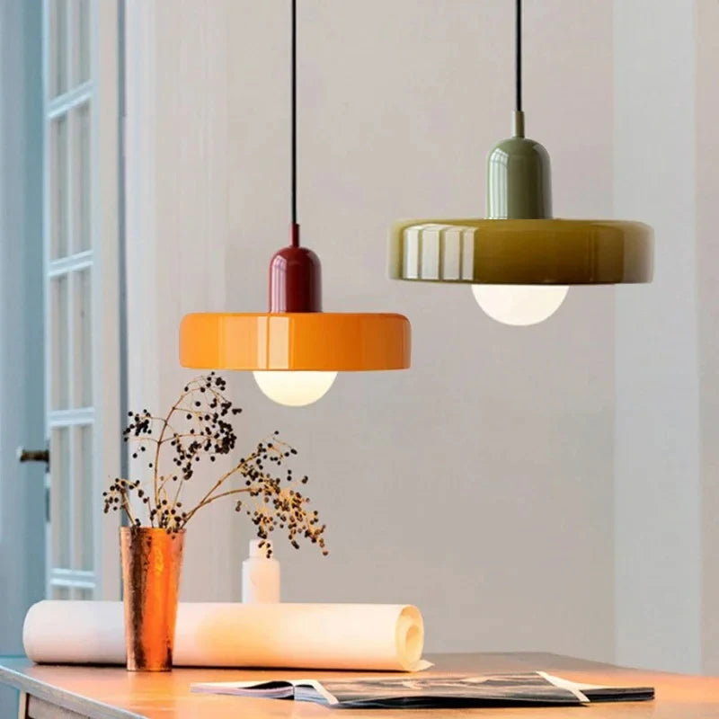 *Lustre Suspension en Verre Nordique Bauhaus - Design Rétro Vintage - Luminaire Décoratif pour Salon Chambre Bar Café - Compatible LED E27
