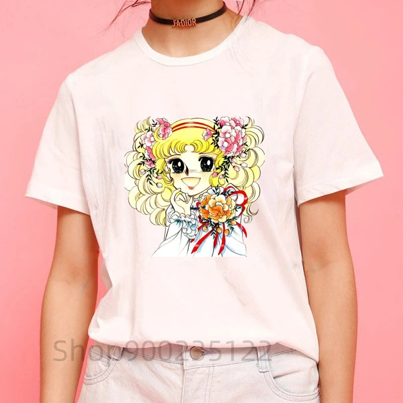 *T-shirt manga de dessin animé Candy, tirer de la télévision des années 80, collection été pour femme, style rétro...