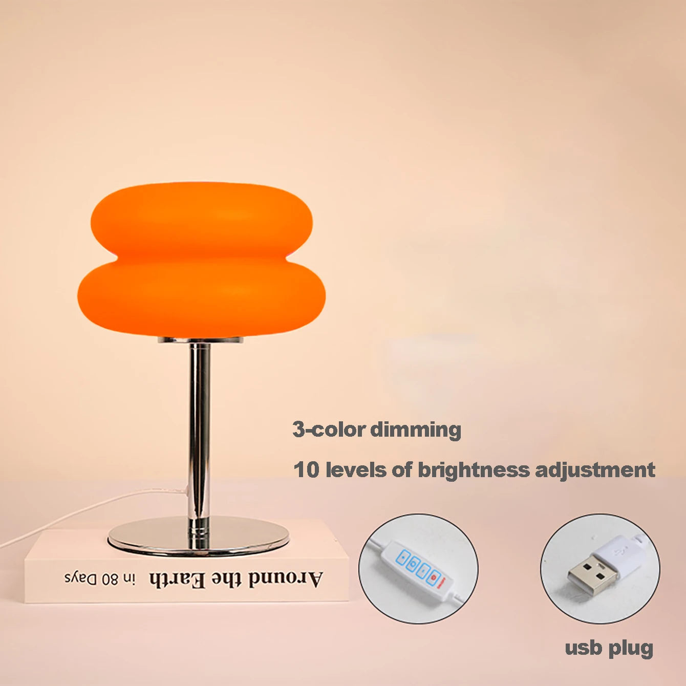 *Lampe de Chevet Rétro Fonctionne via port USB - Lampe de Table Tactile à Intensité Variable à 9 Niveaux - Éclairage LED- Dispo en 3 coloris
