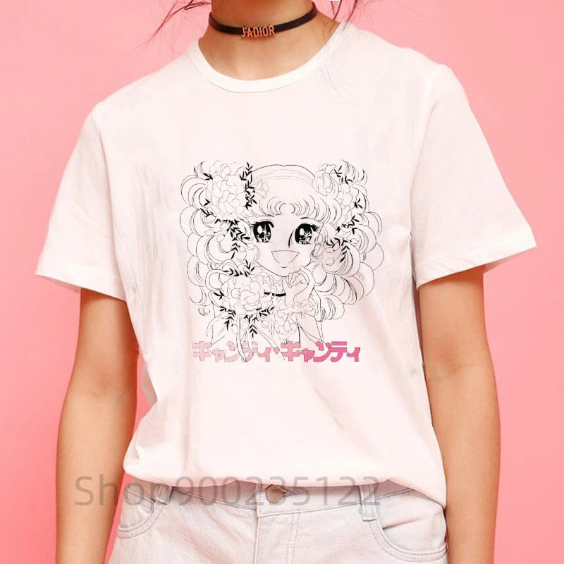 *T-shirt manga de dessin animé Candy, tirer de la télévision des années 80, collection été pour femme, style rétro...