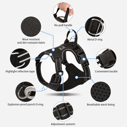 *Harnais pour Chien Réfléchissant Anti-Traction - Gilet Ajustable en Nylon  - Attache, sécurisée