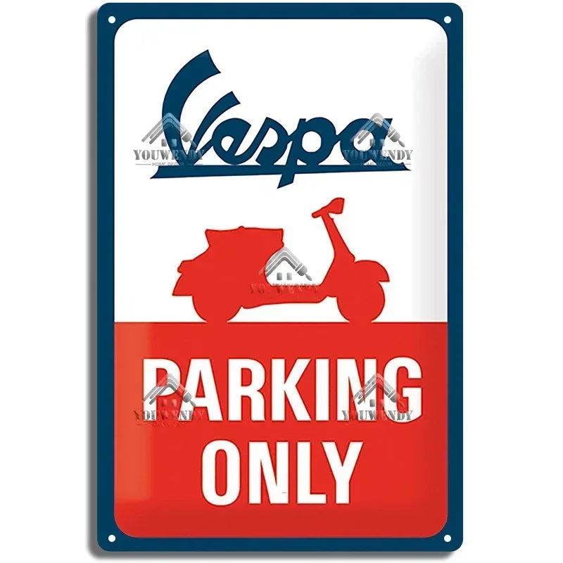 Plaques métal rétro-vintage sur le thème Vespa, déco reproduction d'importation publicitaire....