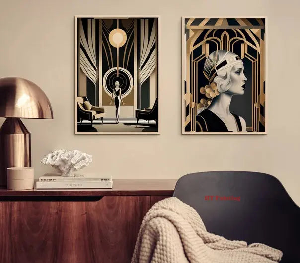 Toiles rétro, peinture au pistolet, art déco 1920, plusieurs dimensions, style Great Gatsby Party..