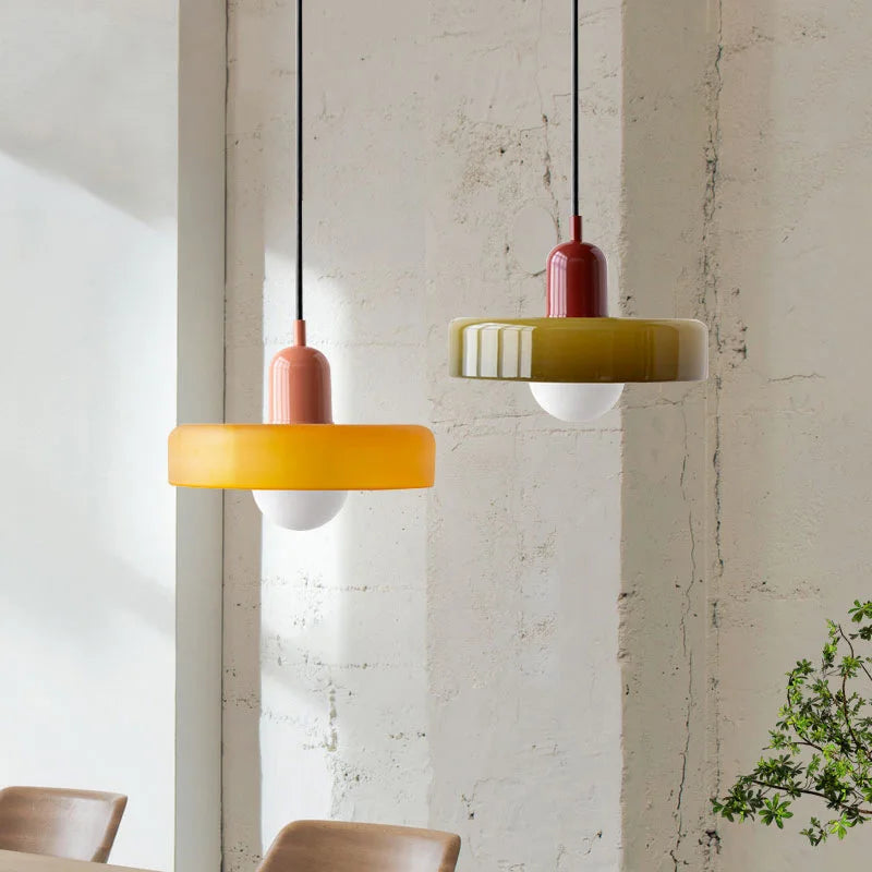 *Lustre Suspension en Verre Nordique Bauhaus - Design Rétro Vintage - Luminaire Décoratif pour Salon Chambre Bar Café - Compatible LED E27
