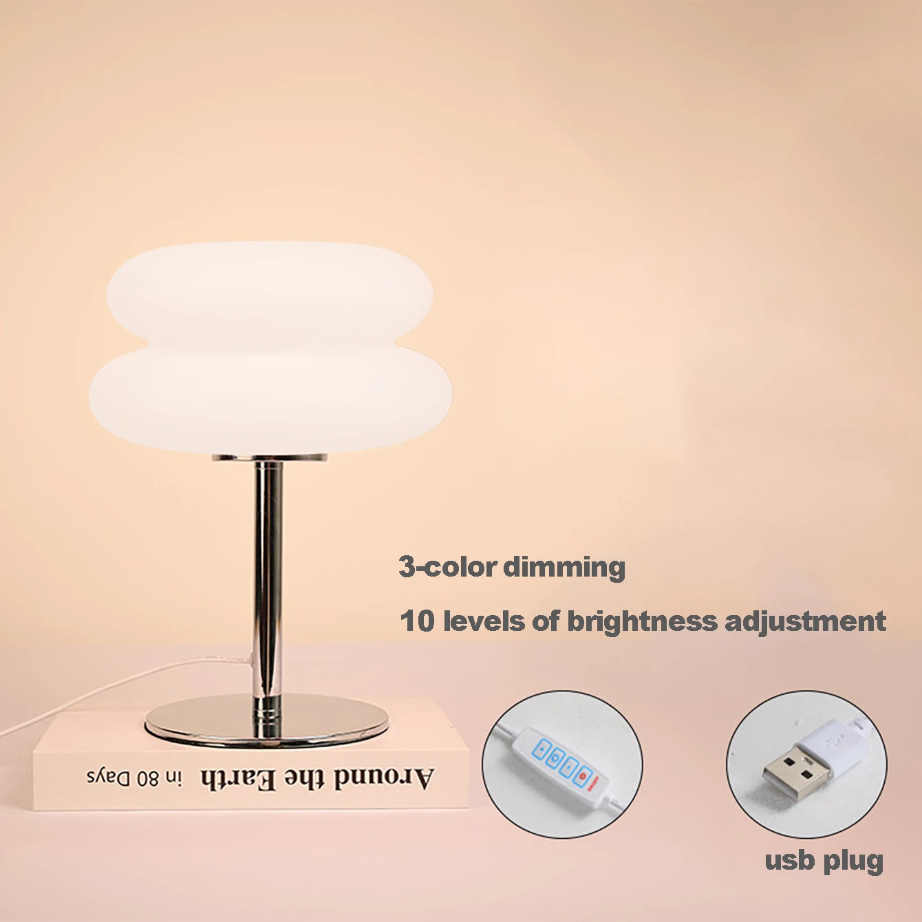 *Lampe de Chevet Rétro Fonctionne via port USB - Lampe de Table Tactile à Intensité Variable à 9 Niveaux - Éclairage LED- Dispo en 3 coloris