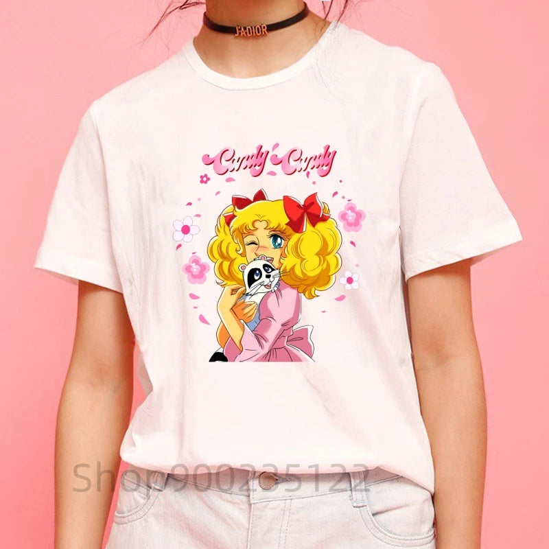*T-shirt manga de dessin animé Candy, tirer de la télévision des années 80, collection été pour femme, style rétro...