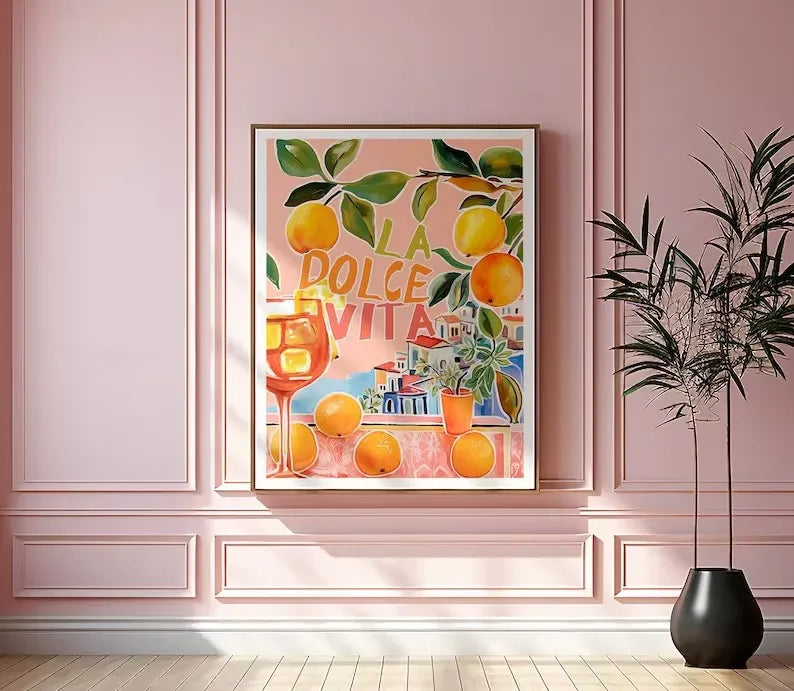 Toile déco, peinture au pistolet, représentation d'Italie, livré sans cadre, la dolce vita, spritz etc..