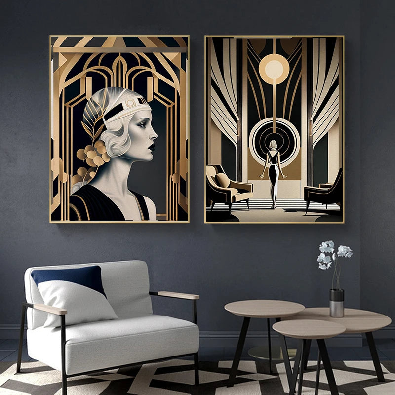 Toiles rétro, peinture au pistolet, art déco 1920, plusieurs dimensions, style Great Gatsby Party..