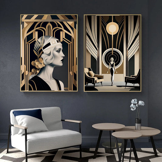 Toiles rétro, peinture au pistolet, art déco 1920, plusieurs dimensions, style Great Gatsby Party..