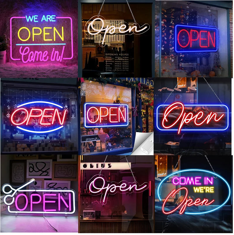 Enseignes rétro vintage néon avec lumière LED brillante, panneau publicitaire à haute visibilité..