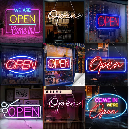 Enseignes rétro vintage néon avec lumière LED brillante, panneau publicitaire à haute visibilité..
