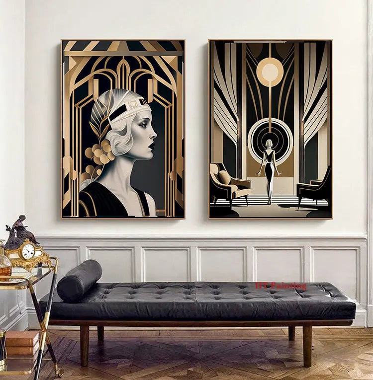Toiles rétro, peinture au pistolet, art déco 1920, plusieurs dimensions, style Great Gatsby Party..