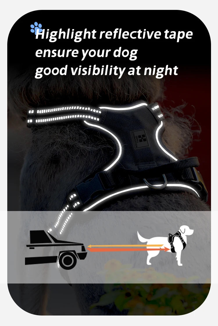 *Harnais pour Chien Réfléchissant Anti-Traction - Gilet Ajustable en Nylon  - Attache, sécurisée