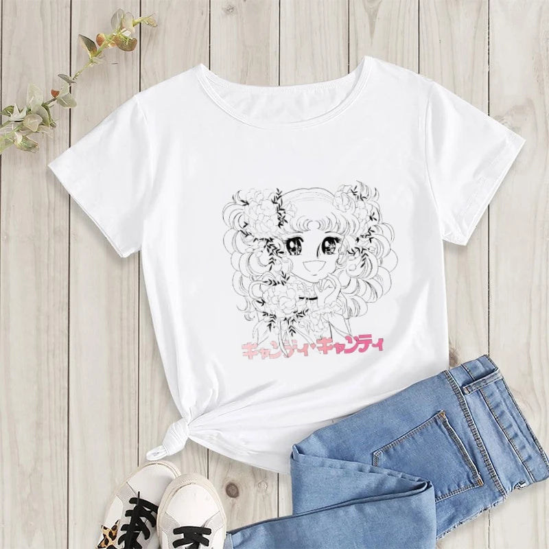 *T-shirt manga de dessin animé Candy, tirer de la télévision des années 80, collection été pour femme, style rétro...