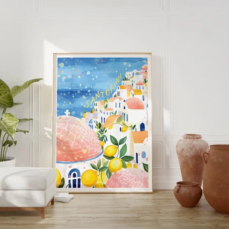 Toile déco, peinture au pistolet, représentation d'Italie, livré sans cadre, la dolce vita, spritz etc..