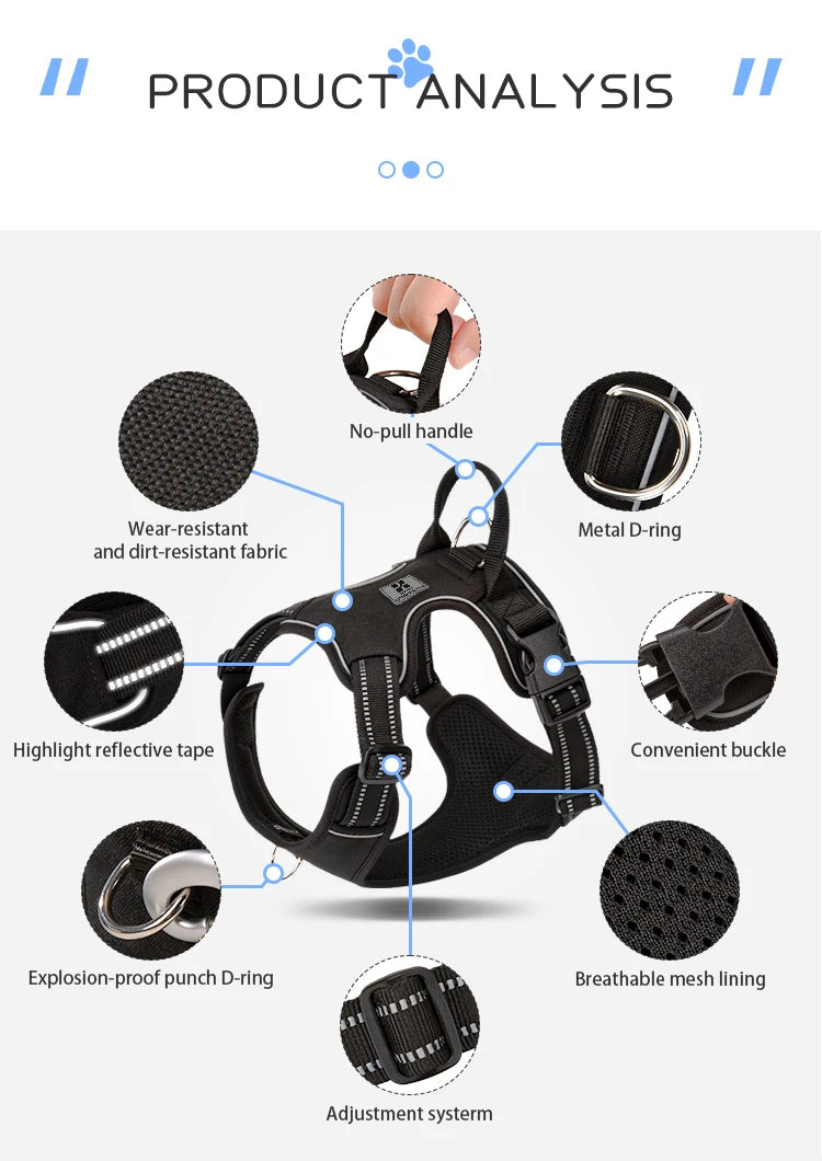 *Harnais pour Chien Réfléchissant Anti-Traction - Gilet Ajustable en Nylon  - Attache, sécurisée