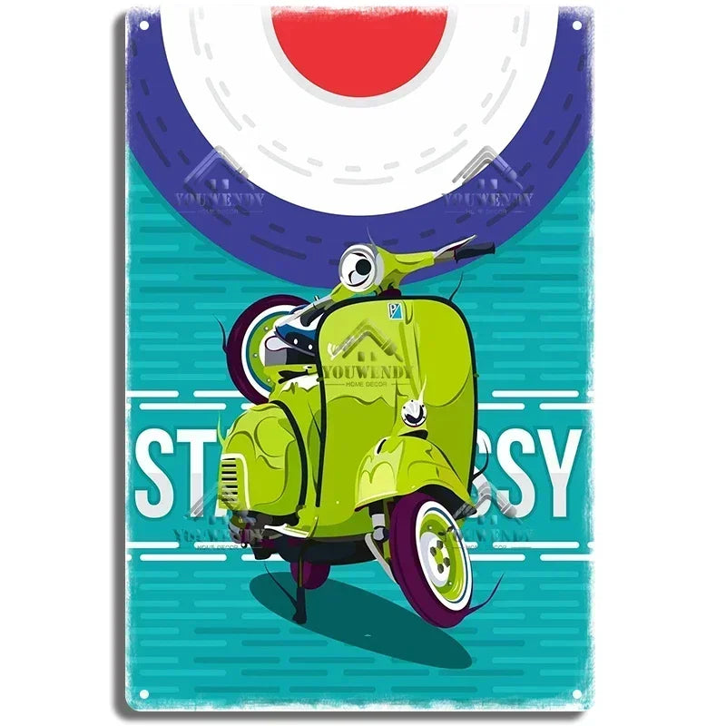 Plaques métal rétro-vintage sur le thème Vespa, déco reproduction d'importation publicitaire....