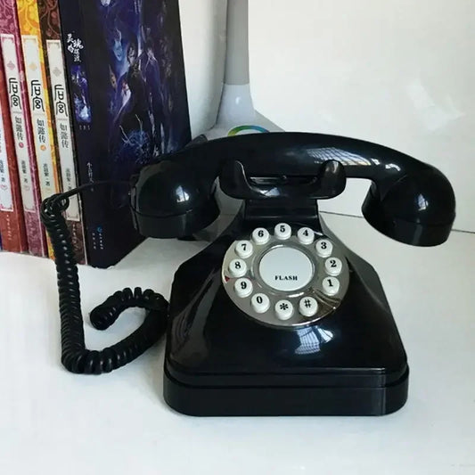 Téléphone Fixe Vintage Rétro Noir à Boutons Poussoirs - Design Classique Élégant - Téléphone Filaire Décoratif pour Bureau et Maison - Style Antique Fonctionnel