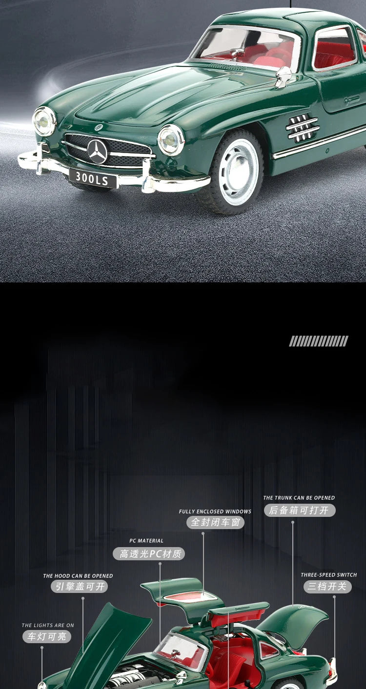 Véhicule Mercedes Benz 300SL, collection (échelle 1/32) classiques métal avec son et lumière..