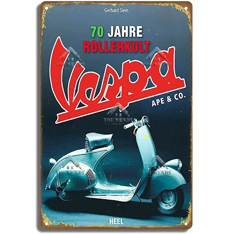 Plaques métal rétro-vintage sur le thème Vespa, déco reproduction d'importation publicitaire....