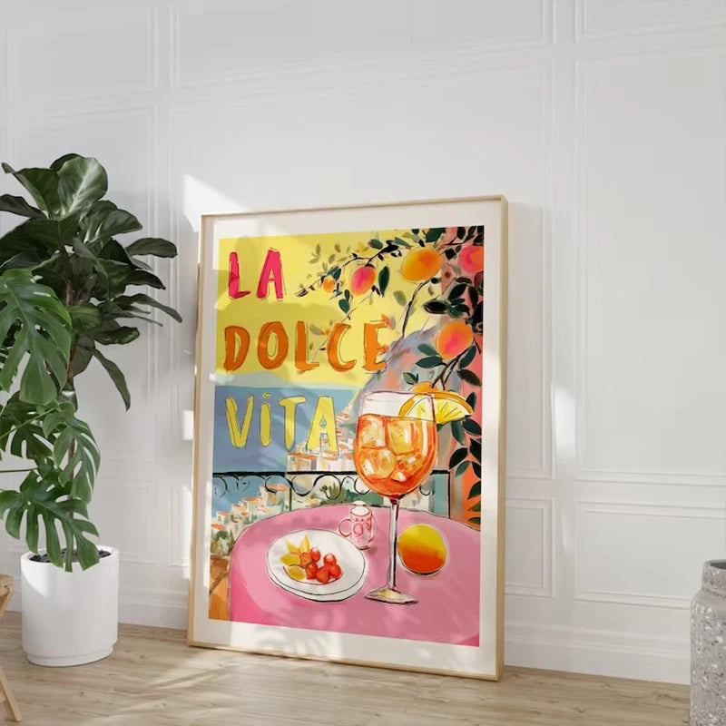Toile déco, peinture au pistolet, représentation d'Italie, livré sans cadre, la dolce vita, spritz etc..