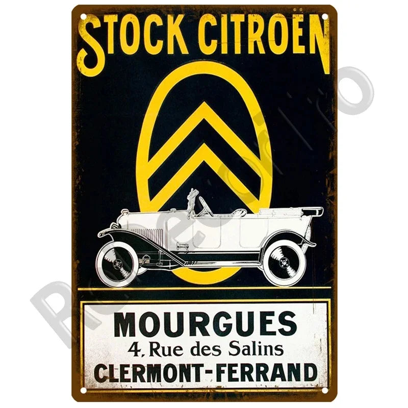 Plaques métal vintage, reproduction publicitaire décorative. 1930, véhicule 2CV Citroën France.