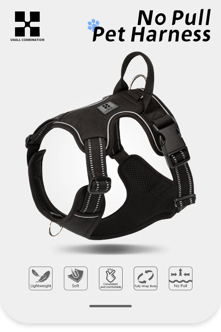 *Harnais pour Chien Réfléchissant Anti-Traction - Gilet Ajustable en Nylon  - Attache, sécurisée