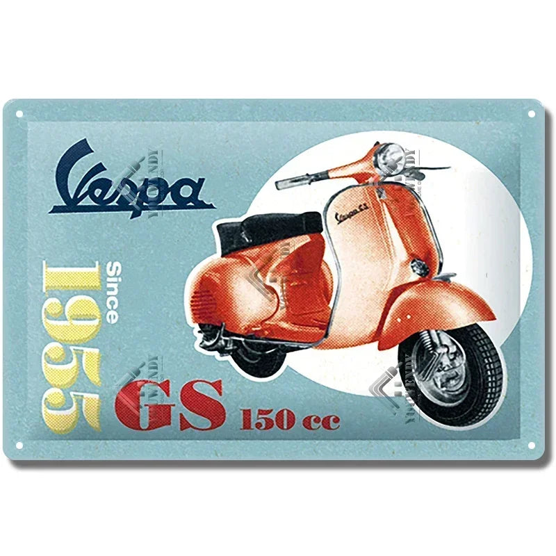 Plaques métal rétro-vintage sur le thème Vespa, déco reproduction d'importation publicitaire....