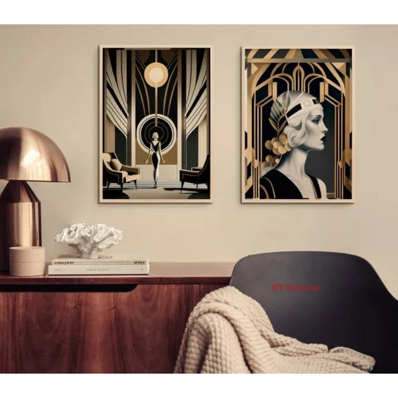 Toiles rétro, peinture au pistolet, art déco 1920, plusieurs dimensions, style Great Gatsby Party..