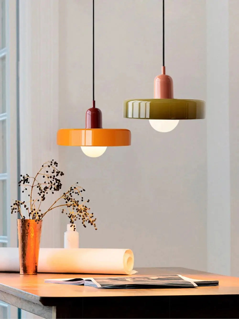 *Lustre Suspension en Verre Nordique Bauhaus - Design Rétro Vintage - Luminaire Décoratif pour Salon Chambre Bar Café - Compatible LED E27