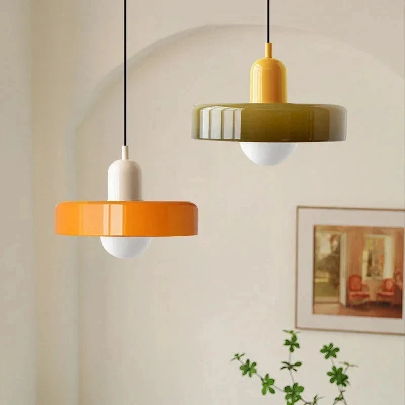 *Lustre Suspension en Verre Nordique Bauhaus - Design Rétro Vintage - Luminaire Décoratif pour Salon Chambre Bar Café - Compatible LED E27