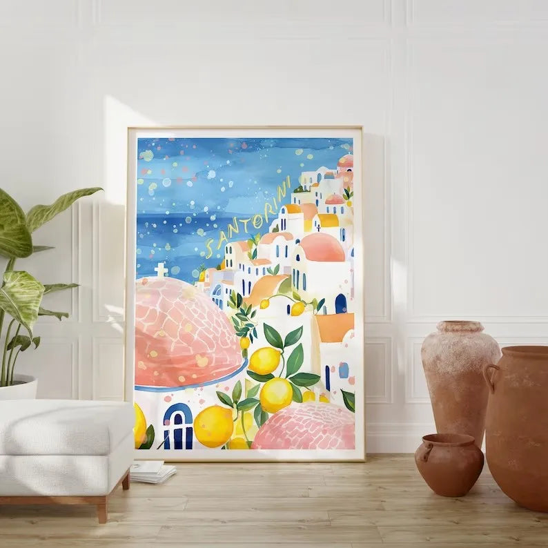 Toile déco, peinture au pistolet, représentation d'Italie, livré sans cadre, la dolce vita, spritz etc..