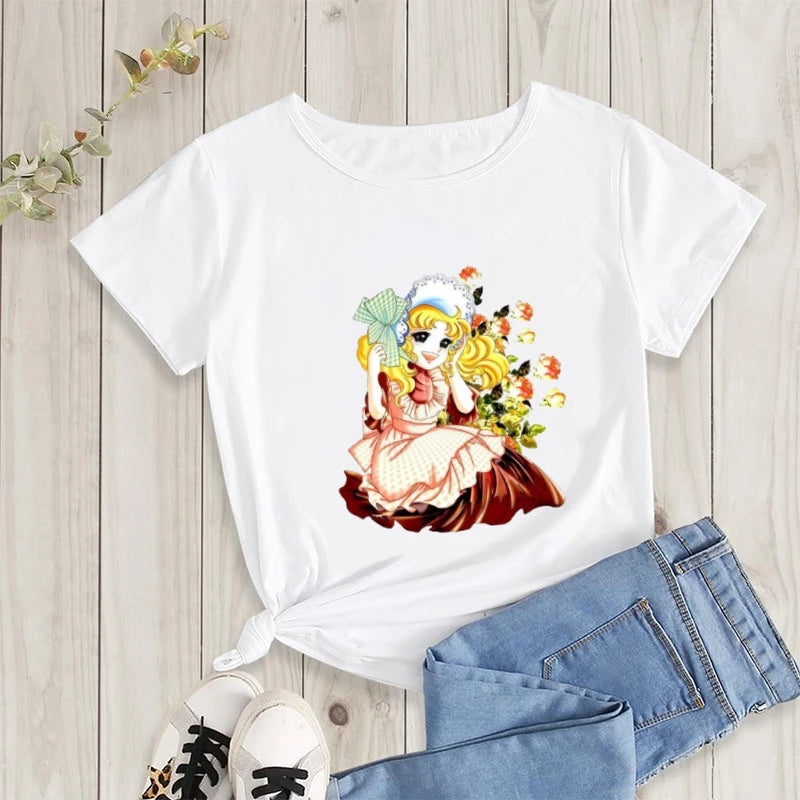*T-shirt manga de dessin animé Candy, tirer de la télévision des années 80, collection été pour femme, style rétro...