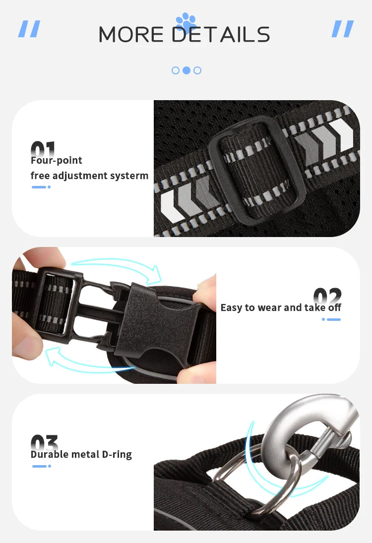 *Harnais pour Chien Réfléchissant Anti-Traction - Gilet Ajustable en Nylon  - Attache, sécurisée