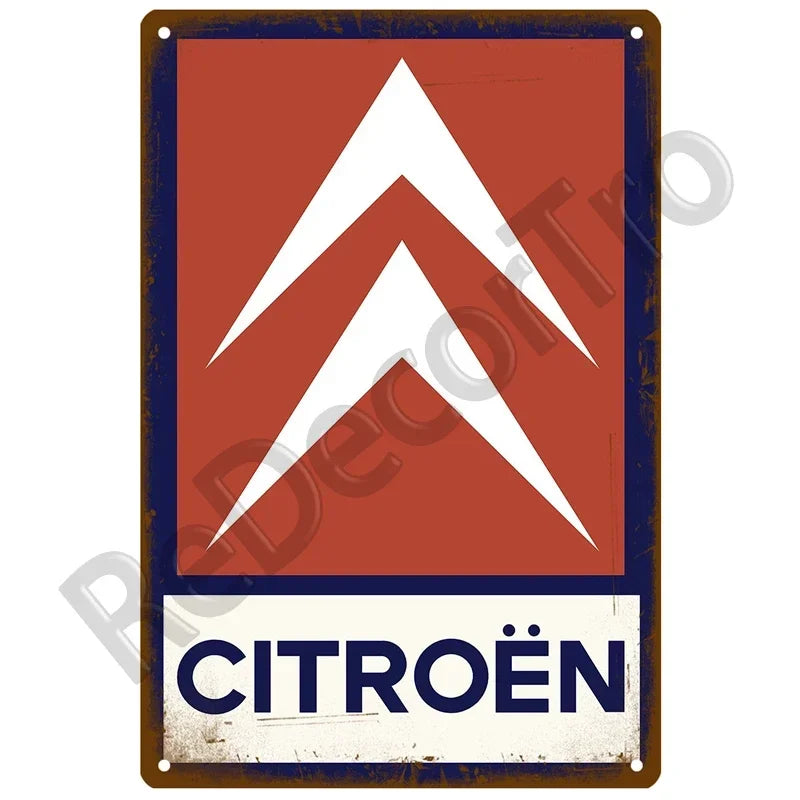Plaques métal vintage, reproduction publicitaire décorative. 1930, véhicule 2CV Citroën France.