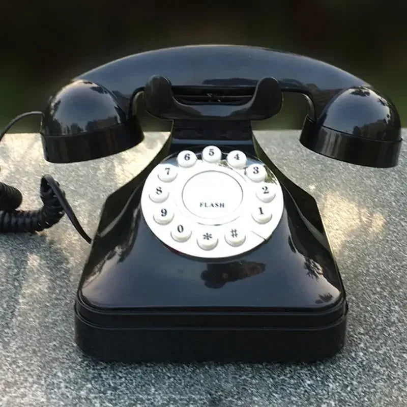 Téléphone Fixe Vintage Rétro Noir à Boutons Poussoirs - Design Classique Élégant - Téléphone Filaire Décoratif pour Bureau et Maison - Style Antique Fonctionnel