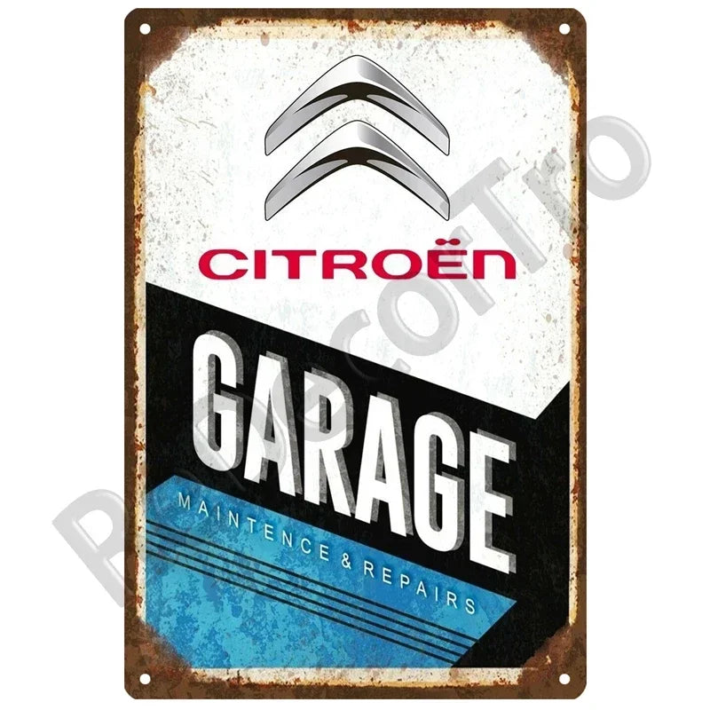 Plaques métal vintage, reproduction publicitaire décorative. 1930, véhicule 2CV Citroën France.