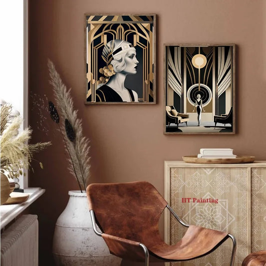 Toiles rétro, peinture au pistolet, art déco 1920, plusieurs dimensions, style Great Gatsby Party..