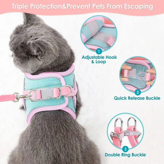 *Harnais Réfléchissant pour Chat et Petit Chien avec Laisse - Gilet Ajustable Sécurité Nuit - Taille S/M/L