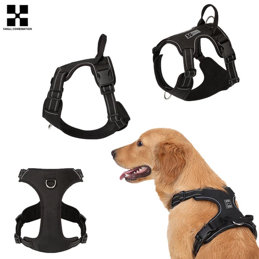 *Harnais pour Chien Réfléchissant Anti-Traction - Gilet Ajustable en Nylon  - Attache, sécurisée