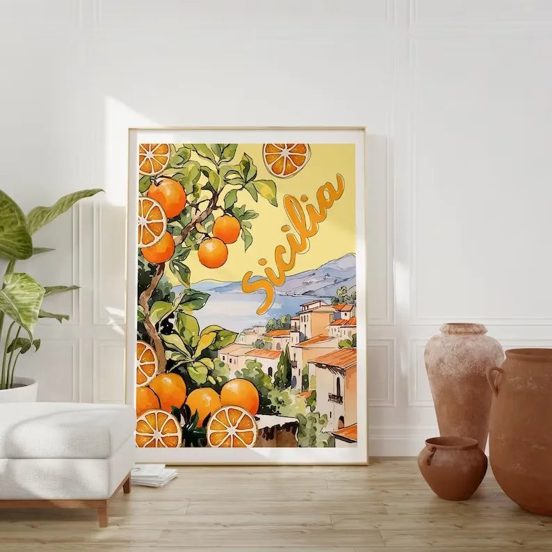 Toile déco, peinture au pistolet, représentation d'Italie, livré sans cadre, la dolce vita, spritz etc..