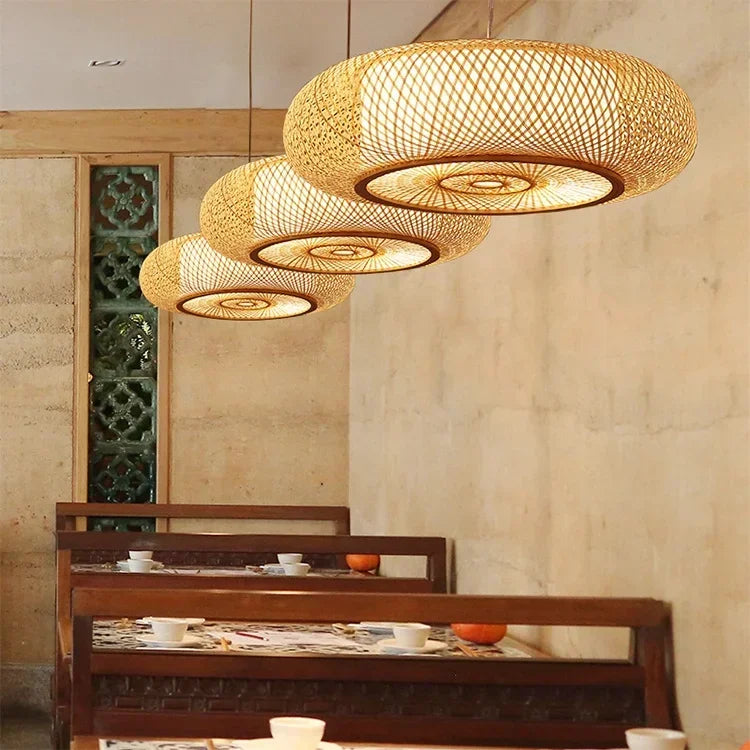 3 lustres pendant en bambou