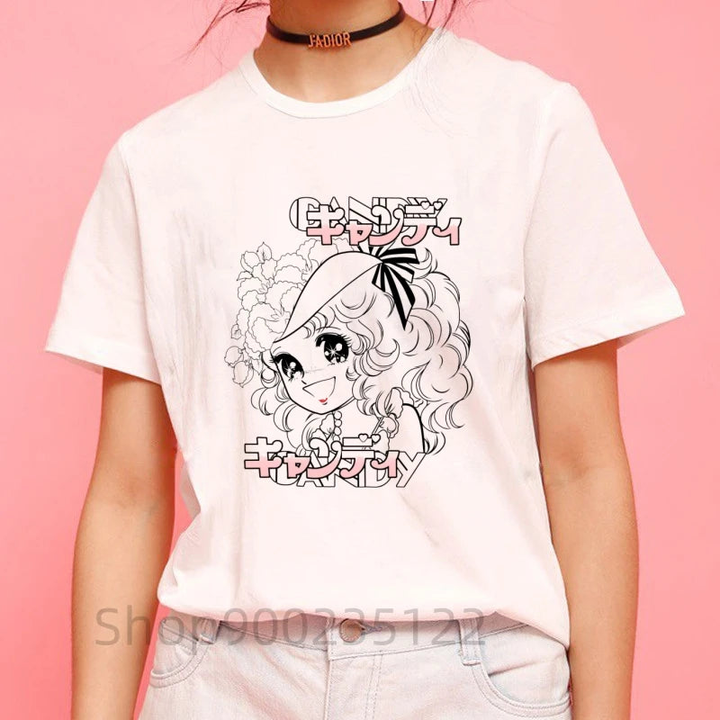 *T-shirt manga de dessin animé Candy, tirer de la télévision des années 80, collection été pour femme, style rétro...