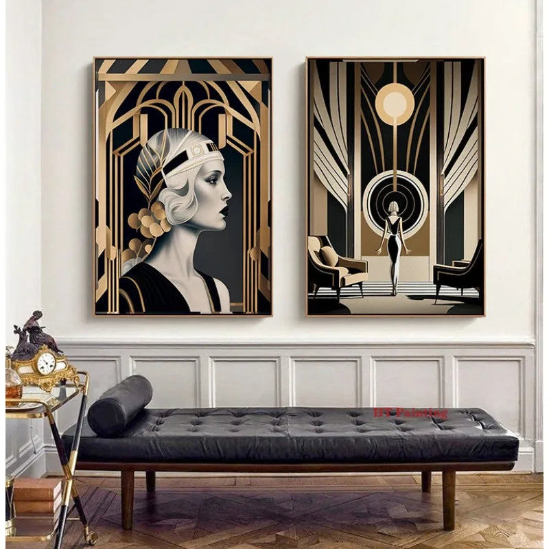Toiles rétro, peinture au pistolet, art déco 1920, plusieurs dimensions, style Great Gatsby Party..